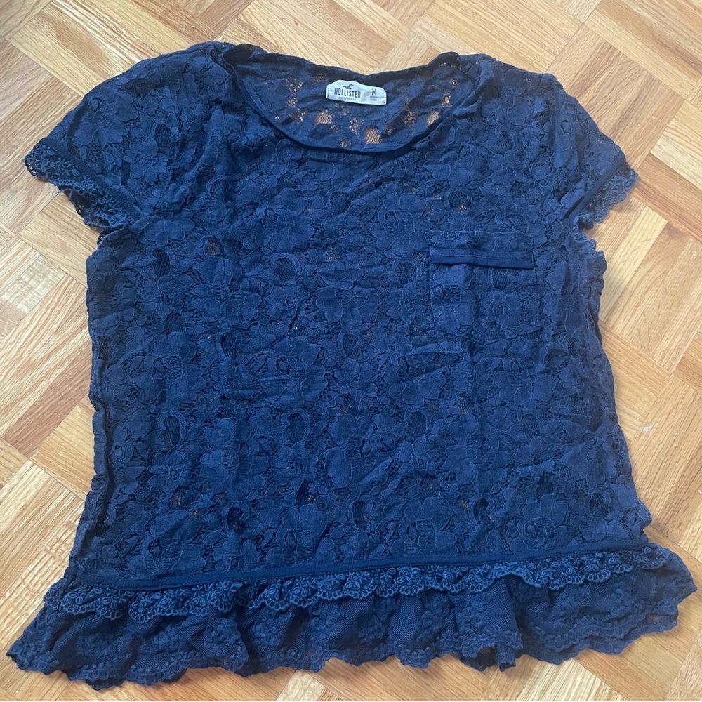 Hollister Navy Lace Short Sleeve Top